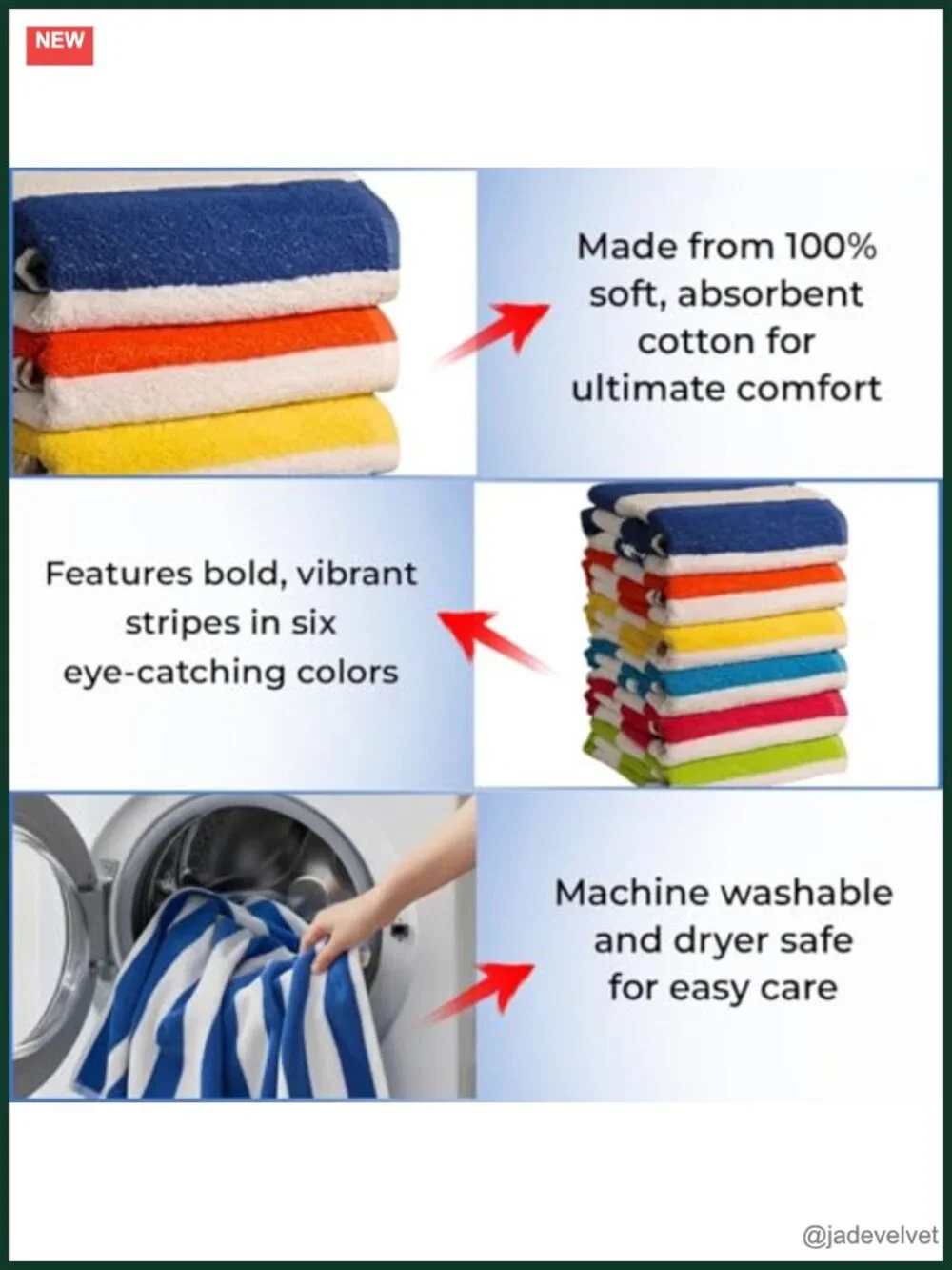 100% Cotton Beach Towels, Large Pool Towels, Highly Absorbent, Quick Dry, Pack